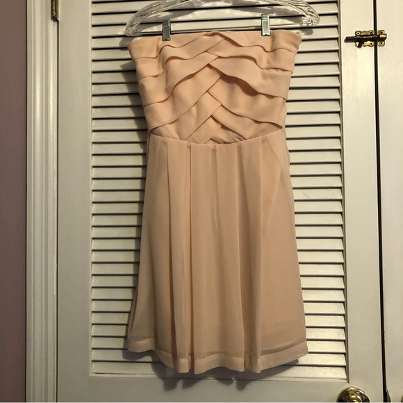 Express Pink Chiffon Polyester Lining Strapless Pleated Skirt Mini Dress - Picture 2 of 4